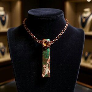 Reversible! 2 Sided Sea Sediment Jasper Bar Necklace - Stunning & Unique! 24"